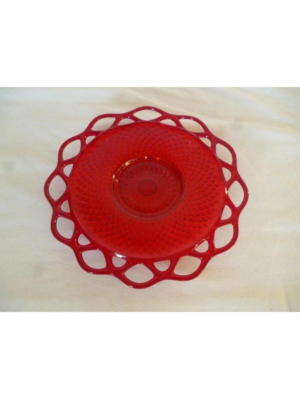 Antique Reticulated Ruby Depression Glass Plate